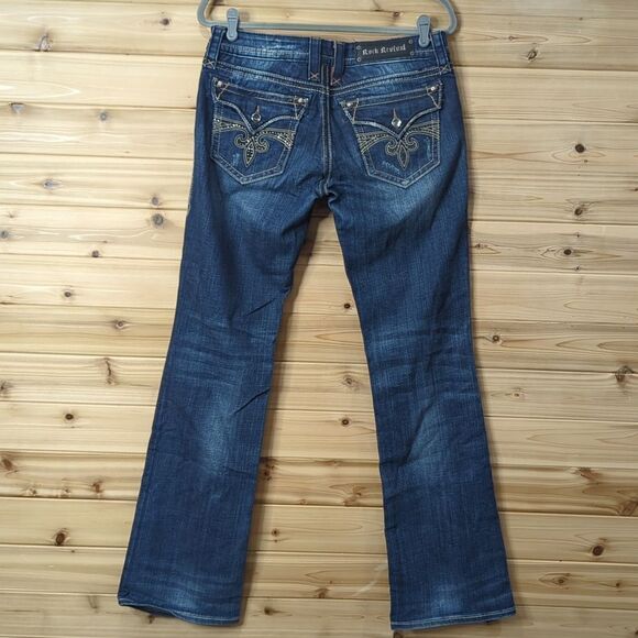 Rock Revival Jeans Womens 29 Blue Sora Bootcut Dark Wash Lowrise 33" Inseam - Picture 7 of 13